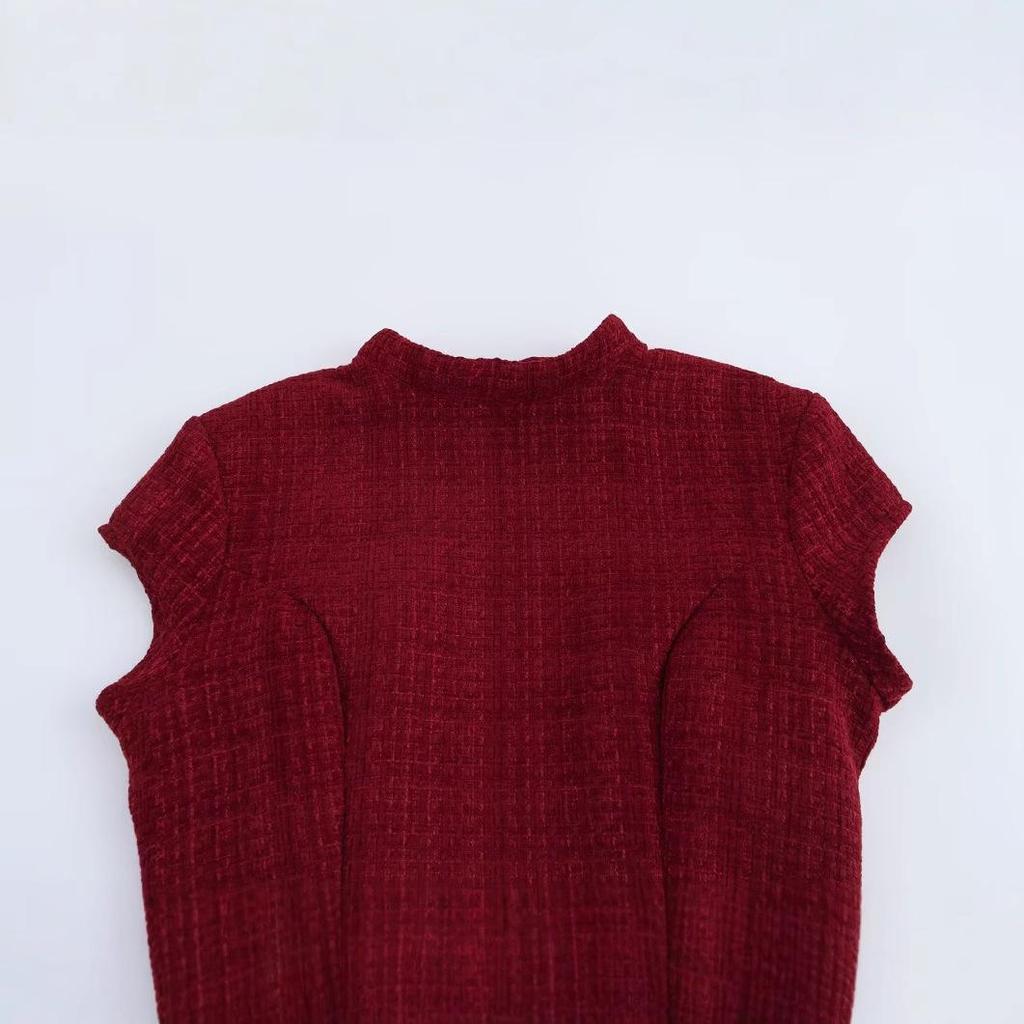 2025 Spring Women's European & American Tweed Backless Waist-Hugging Dress