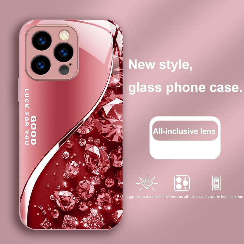 

Цветной Алмазный Градиентный Чехол из Закаленного Стекла для IPhone 16 Pro Max 15 Plus 14 Pro 13 12 Mini 11 Pro Max X XS 7 8 Plus 2022 For iPhone 14 ProMax