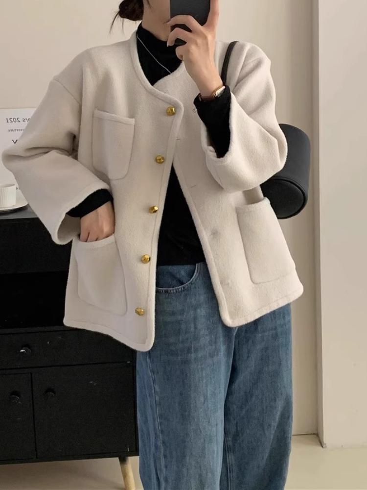 Fashion Double-sided Elegant Cardigan Women Winter New French Chic Light Luxury Coat Small Crop Design Slim Vintage Outerwear