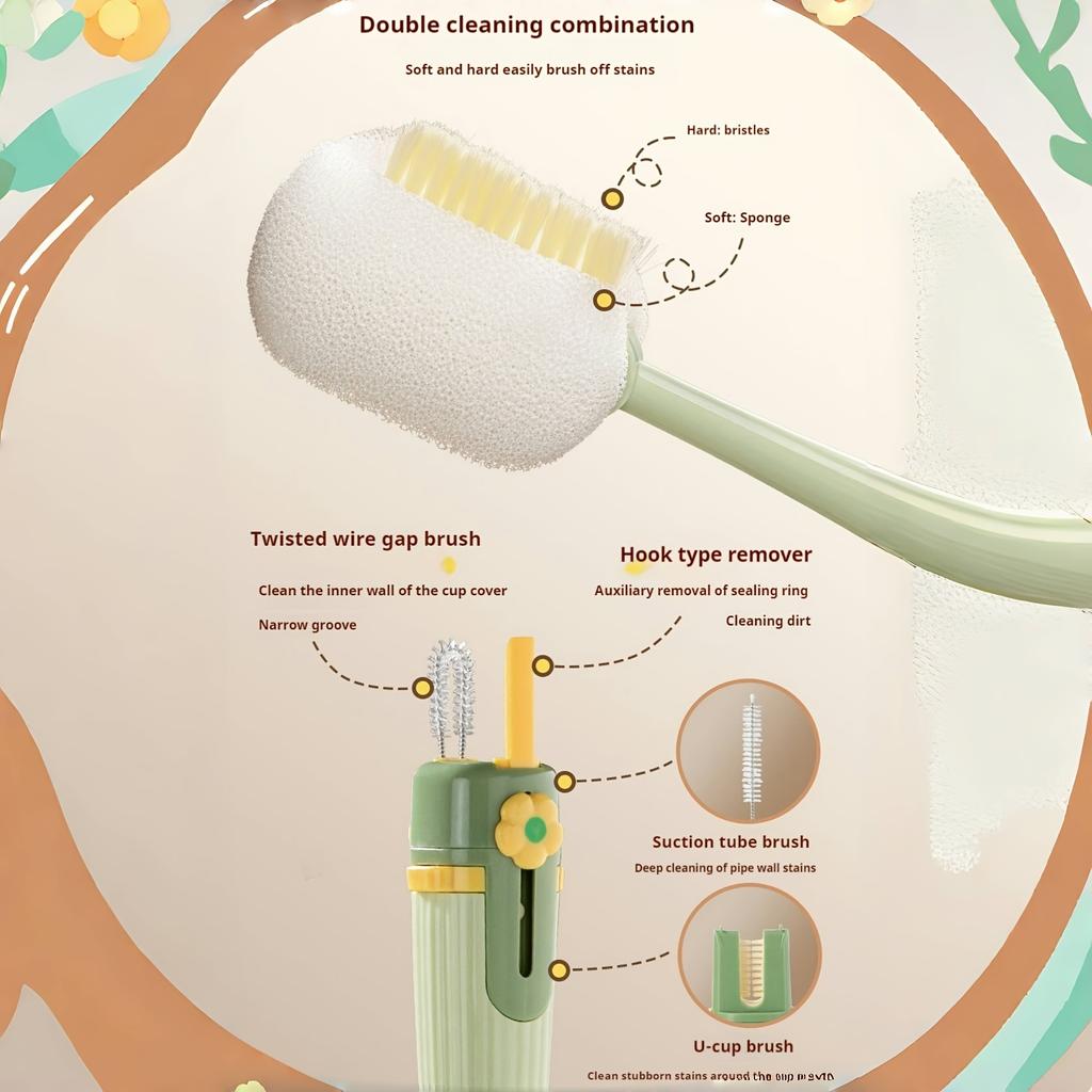 Set Perii de Curățare Multifuncțional 5 în 1 Eficient pentru Sticle de Apă, Pahare de Sticlă Nu Necesită Electricitate Compatibil Living Bucătărie