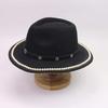 European and American Woolen Hat Ethnic Style Jazz Hat Pearl Accessories Retro Black Denim Top Hat