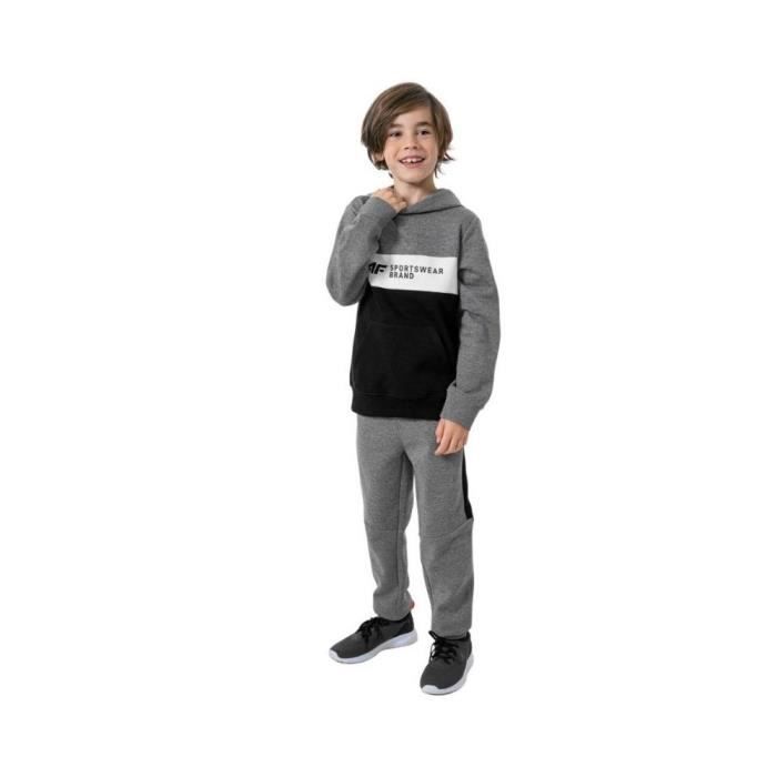Sweat enfant - 4F - JBLM003 - Manches longues - Col capuche - Noir, Gris
