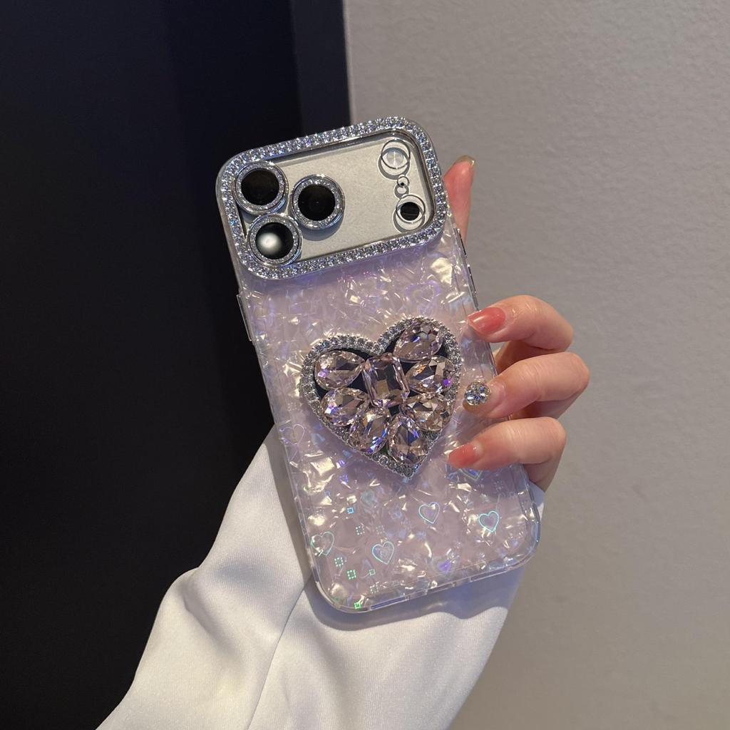Porous Love Shell Rhinestone iPhone Case for iPhone 17 Pro Max/15/11/12