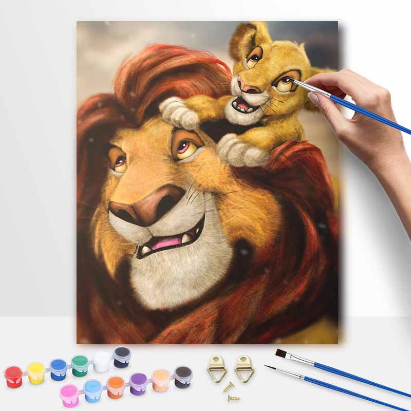 Disney oil painting Lion King Mufasa and Simba painting art handmade diy painting home decoration gift 20x30cm