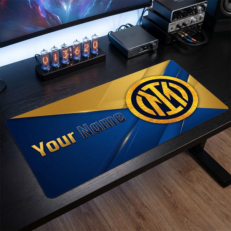 Tappetino per Mouse Grande Personalizzato Inter Milan, Stampa Testo Nome Personalizzato, Tappetino da Scrivania Antiscivolo con Logo Calcio, Regalo per Gamer
