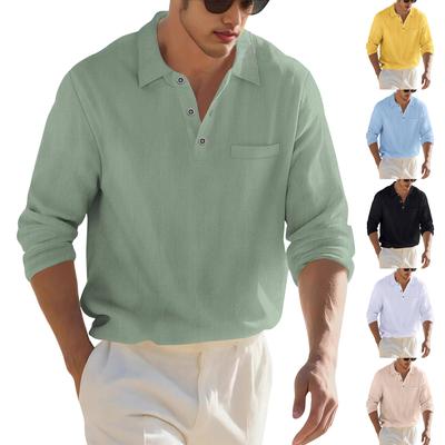 Camisa de Manga Larga para Hombre de Botones Sencillos con Cuello, Informal, Holgada, para Playa