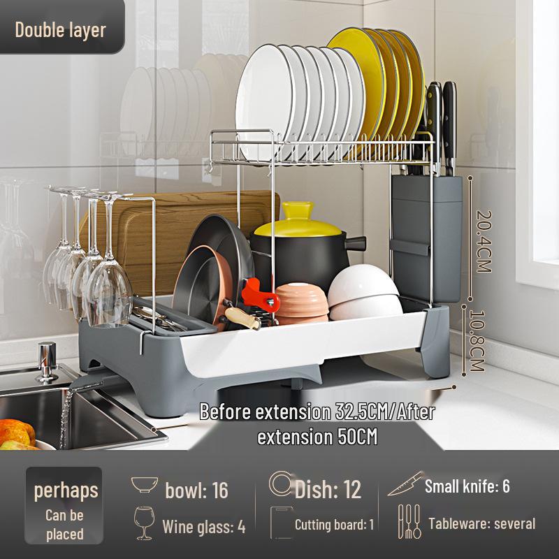 Telescopic Kitchen Storage & Drain Rack with Dish Drainer