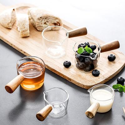Jarra de leite estilo japonês com cabo de madeira, mini pote de leite de vidro, utensílios de café, prato de molho criativo, jarra de tempero