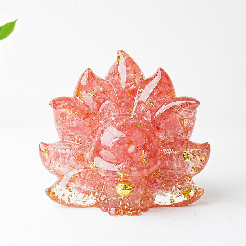 Mythical Creature Resin Crystal Nine Tailed Fox Ornament For Tabletop Decor Gift