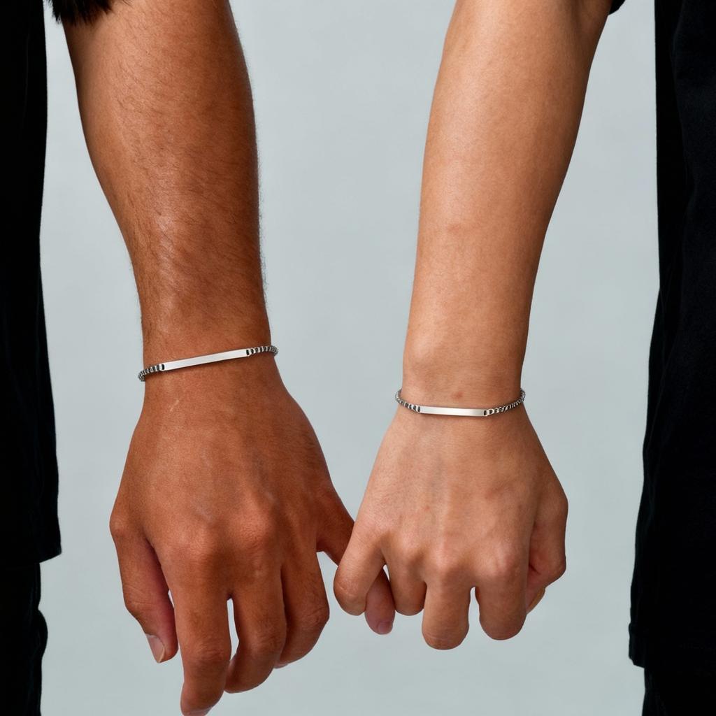 Simple Custom Thin Chin Bracelet for Men Women Couple,Stainless Steel Lover Wristband,Valentine's Day Anniversary Gifts