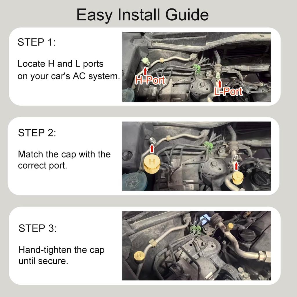 Brass Car AC Valve Caps for R134a System | Heavy-Duty High & Low-Side Service Port Caps | Leak-Proof Covers for Honda, Toyota, Subaru, & More