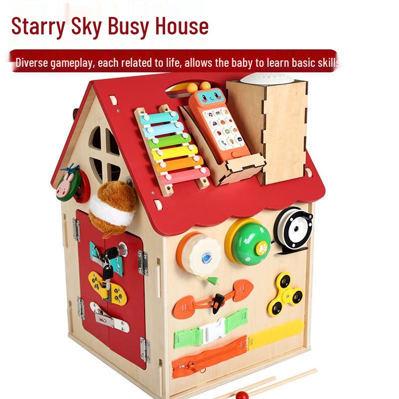 Montessori Wooden Busy House: Educational Cognitive Development Toy for Infants & Toddlers
