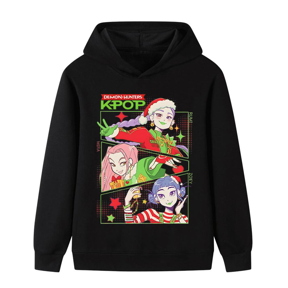 B1263 Kids Boys Girls Christmas New Year Kpop Rumi Zoey Mira Print Long Sleeves Hoodie