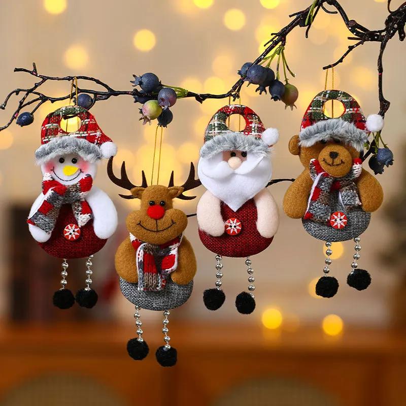 4Pcs Fabric Christmas Ornaments Santa Claus Snowman Reindeer Bear Plush Hanging Decorations for Christmas Tree Holiday Home Party Festive Decor