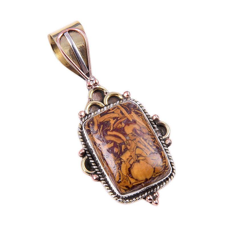Natural Maryam Jasper 925 Solid Sterling Silver Gift TwoTone Pendant 1.50" j8A86
