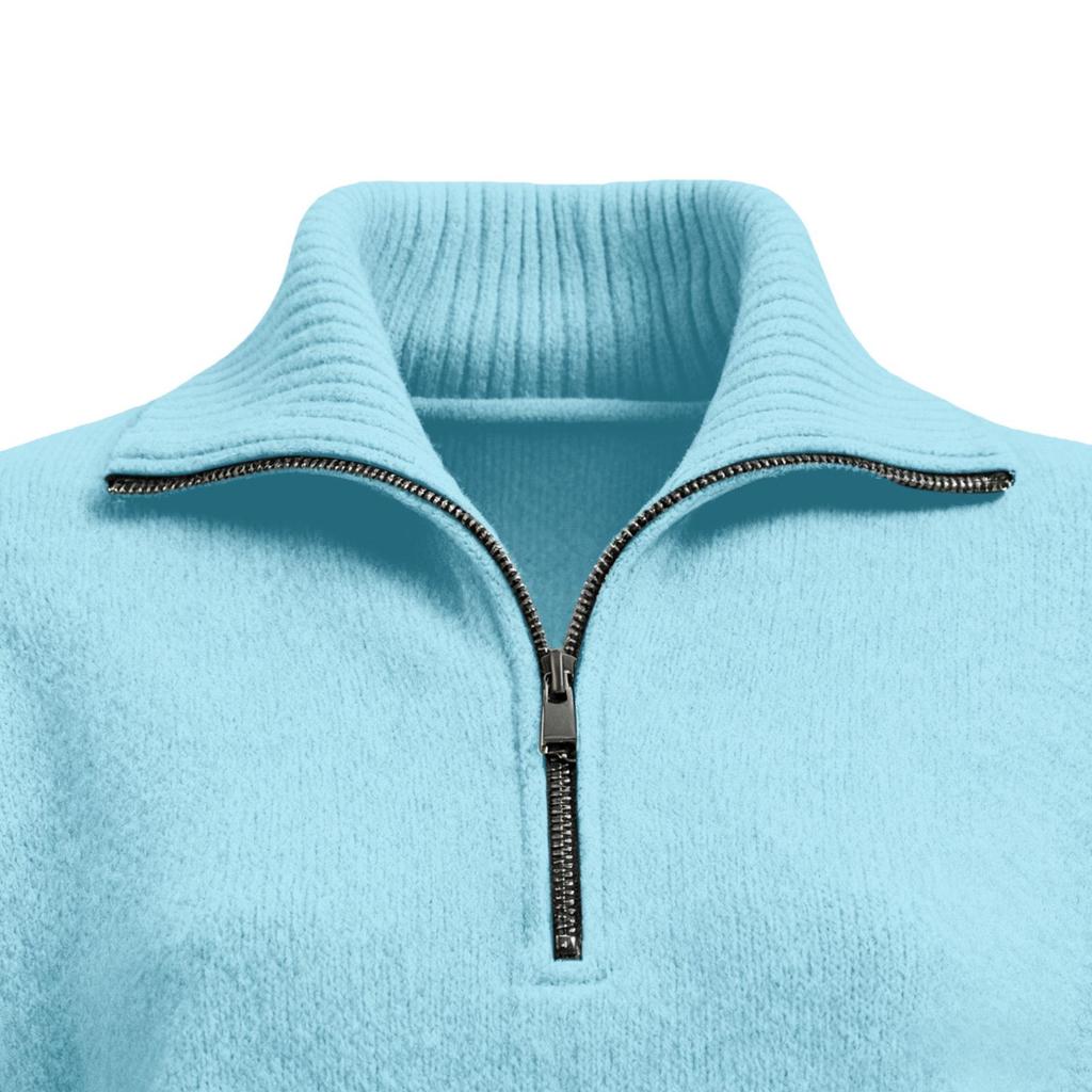 2025 Autumn/Winter High Neck Loose Solid Color Pullover Zipper Knit Sweater