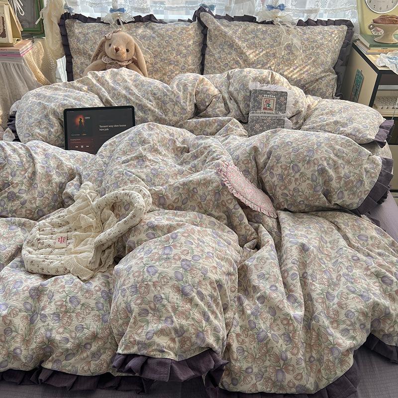 insA Cotton Bed Four-piece Set Pure Cotton New Maternal and Infant Grade Bed Sheet Quilt Cover Student Dormitory Three-piece Set