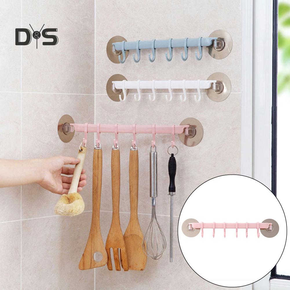 Strong Adhesive Wall Mounted 6-Hook Kitchen Bathroom Hanger Storage Rack Holder