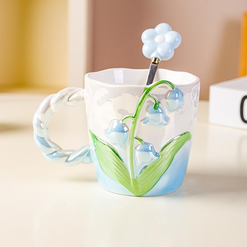 Hand Painted Underglaze Colored Ceramic Mug for Girls Office and Home Water Cup Girl Cup Coffee Cup