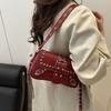 Rivet Leopard Print Personalized New Texture Trendy Design Locomotive One Shoulder Crossbody Armpit Women's Bag