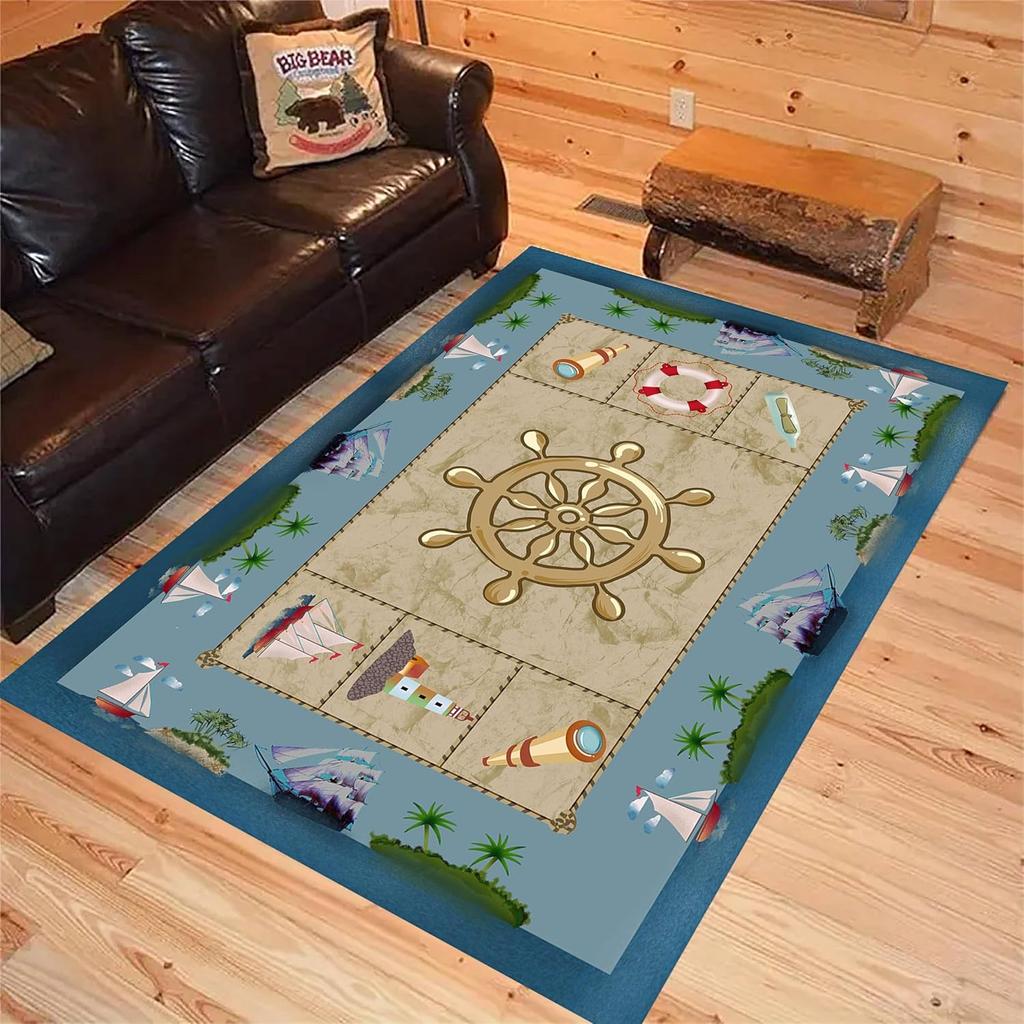 Navigation Ship Anchor Carpet Sailing Ship Rudder Wave Ship Anchor Carpet Living Room Bedroom Decoration Mat Navigation Carpet