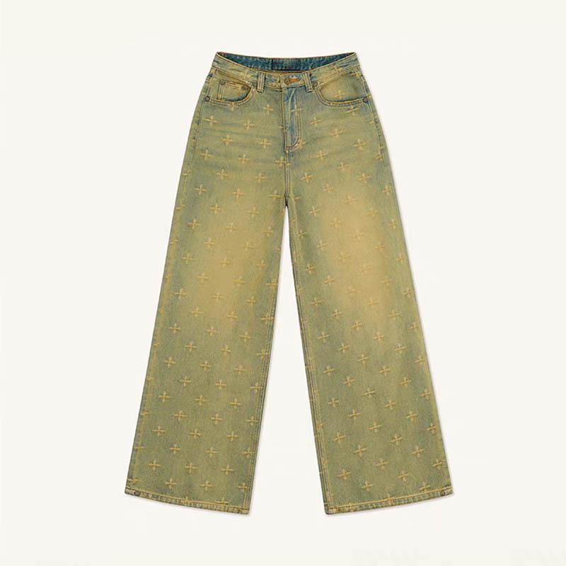 SMFK Women s High-Waisted Distressed Jacquard Wide-Leg Jeans Medium