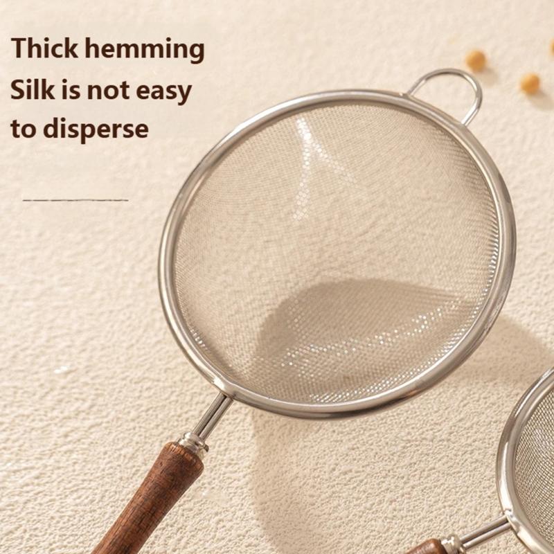 Holzgriff 304 Edelstahl Kleines Sieb Perfekt zum Filtern von Milch Säften Und Tee Mit Feinem Netz
