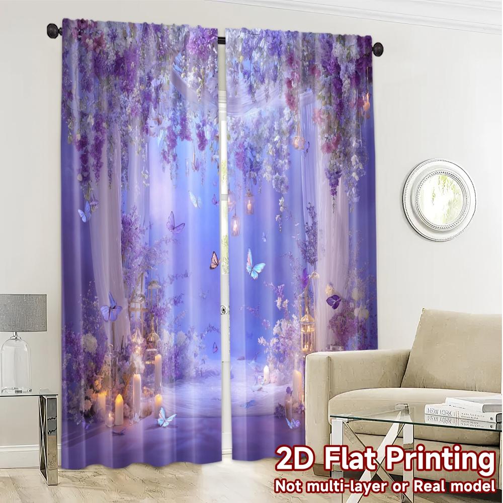 2pcs, 2D FLAT PRINTING Curtains (Without Rod) Ethereal Garden Fashionable Chic Curtains Semi-Sheer Curtains Festive Decorative