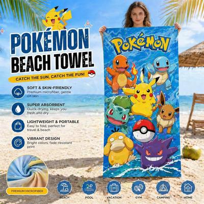 P-Pokémon Beach Towel Soft Microfiber Bath Towel Pikachu Squirtle Bulbasaur Flat Print Absorbent Towel For Beach Pool Camping