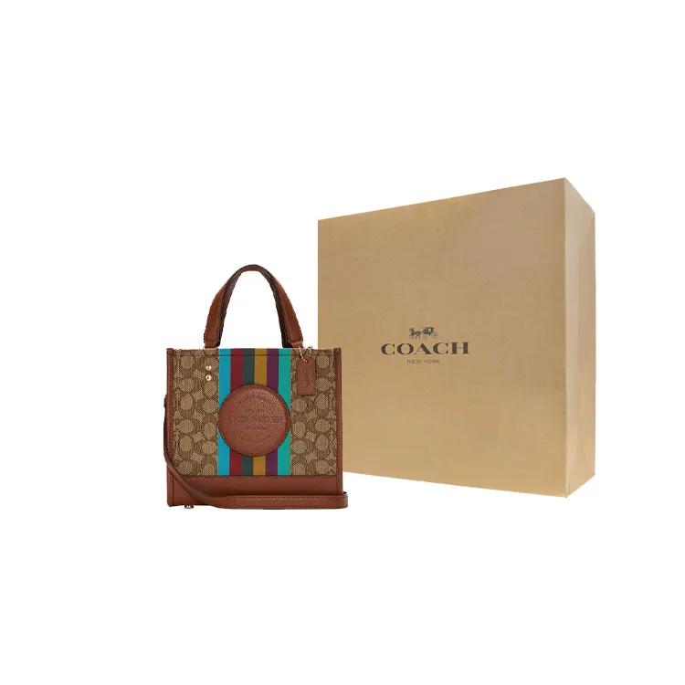COACH Dempsey Fabric Cow Leather Tote Bag , Shopping Bag , Shoulder Bag , Crossbody Bag , Handbag Small Women's Brown (Unisex) Handbags