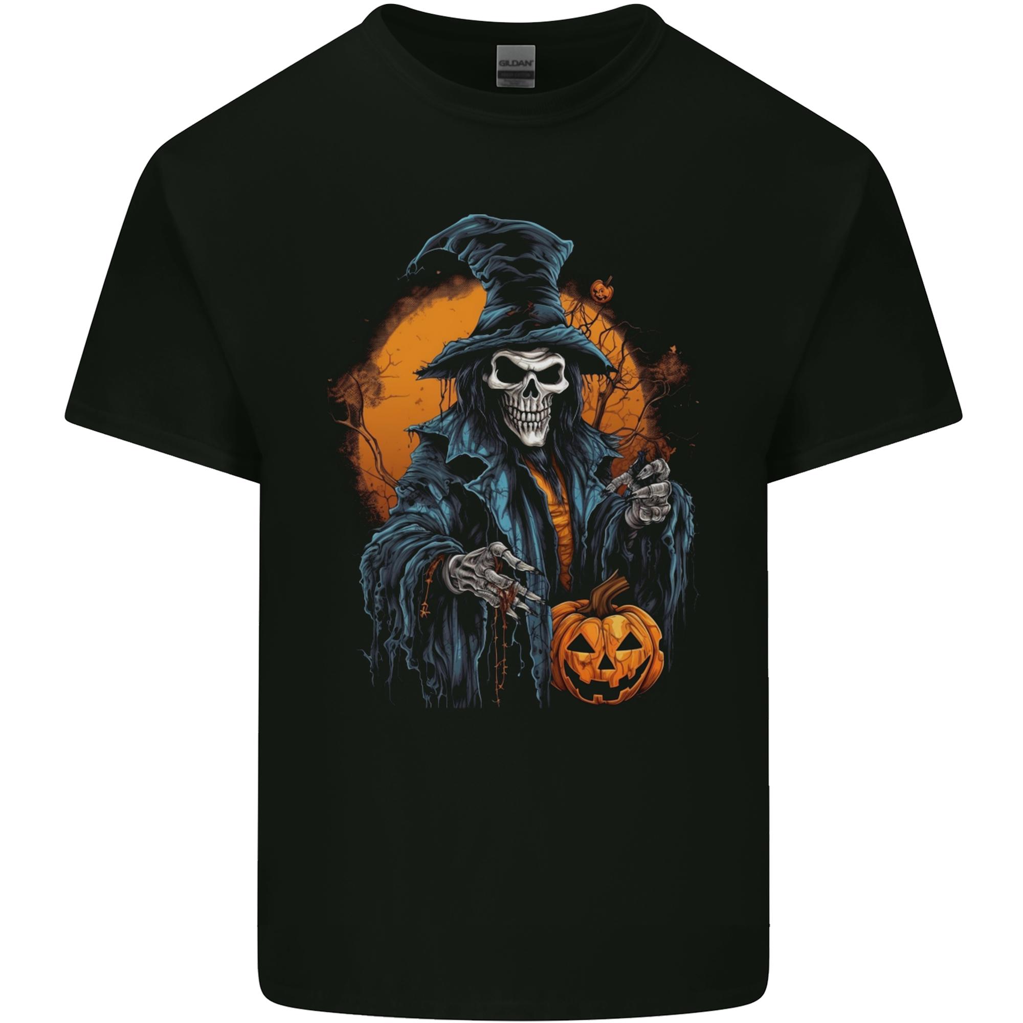 Halloween Wizard Witch With a Pumpkin Skull Unisexs Light Cotton TShirt S
