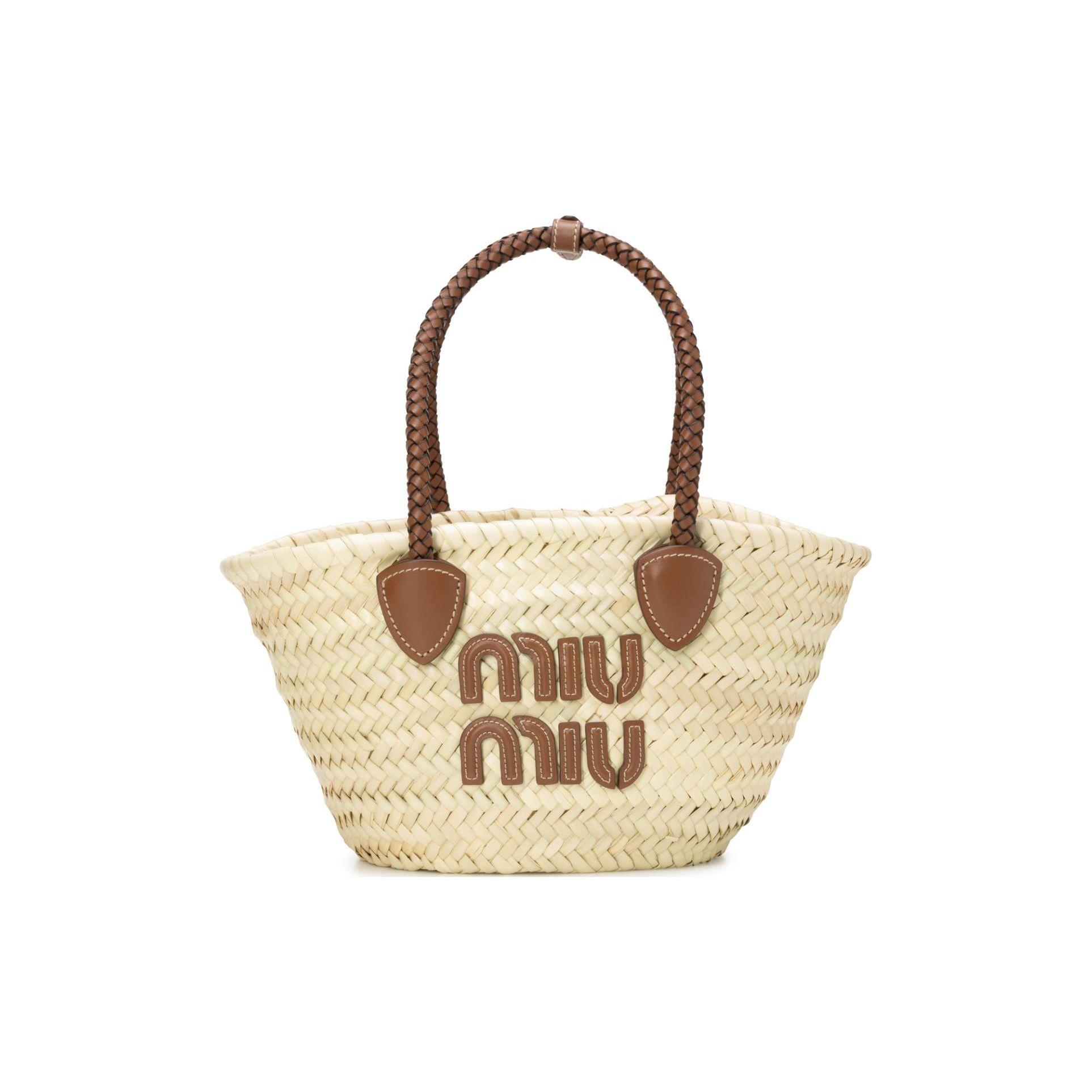 

Miu Miu Front Color Block Logo Raffia Tote Bag Mini Women Tote Bag Beige 5BG273_2DDH_F0A5T Basic Set (Bag+Dust Bag)