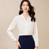 Women's White V-Neck Chiffon Shirt: Formal Spring/Autumn Wear for Interviews and Office.