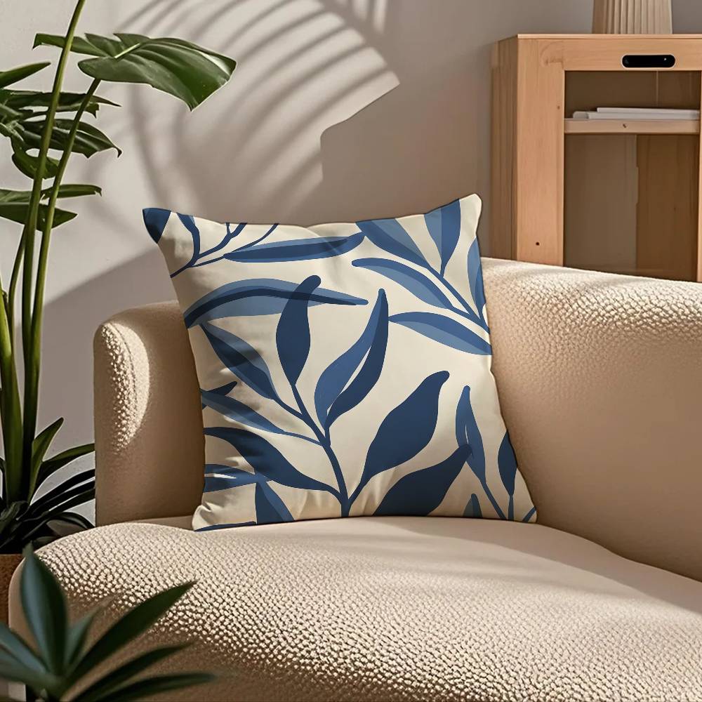 E-Elegant Blue Floral Anime Pillow Case Comfort Sofa Bed Silky Elegant Invisible Zipper Custom Decorative Cushion Cover