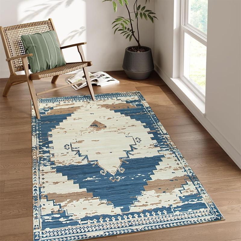 Ковер с геометрическим узором Ретро-стиль Противоскользящий ковер Геометрический Мультиколор Современная гостиная Спальня Диван Декоративный ковер 40x60cm