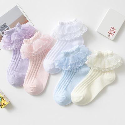 5 Paires/lot Chaussettes en Dentelle Maillée pour Enfants Filles Été Coton Enfant Fille Princesse Bébé Mi-hauteur Adolescent Mode Chaussette Volantée
