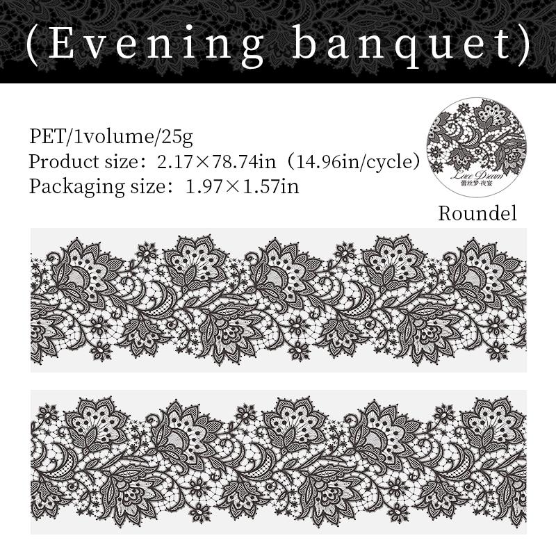 55mm*2m Black White Lace PET Tapes DIY Scrapbooking Junk Journal Aesthetics Decor Diary Collage Masking Tape Stationery Supplies