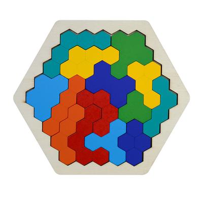 New 1× Wooden Hexagon Puzzle Tangram Brain Teaser Toy Geometry Logic IQ Game for Kid