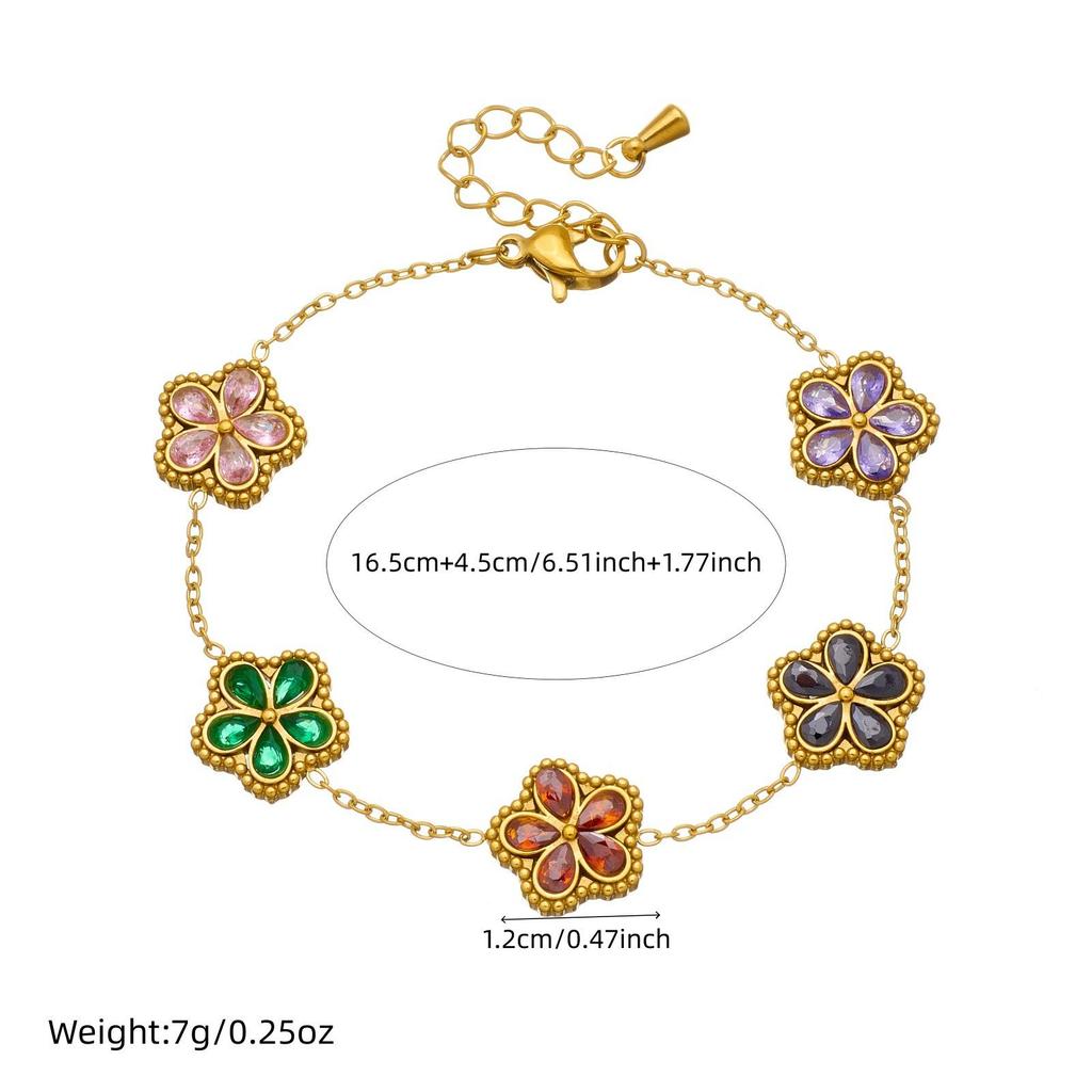 Gold-Plated Rhinestone Glass Flower Jewelry Set with Color Accents
