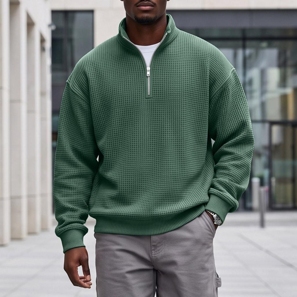 Men's Casual Half Zip Stand Collar Pullover Sweatshirt