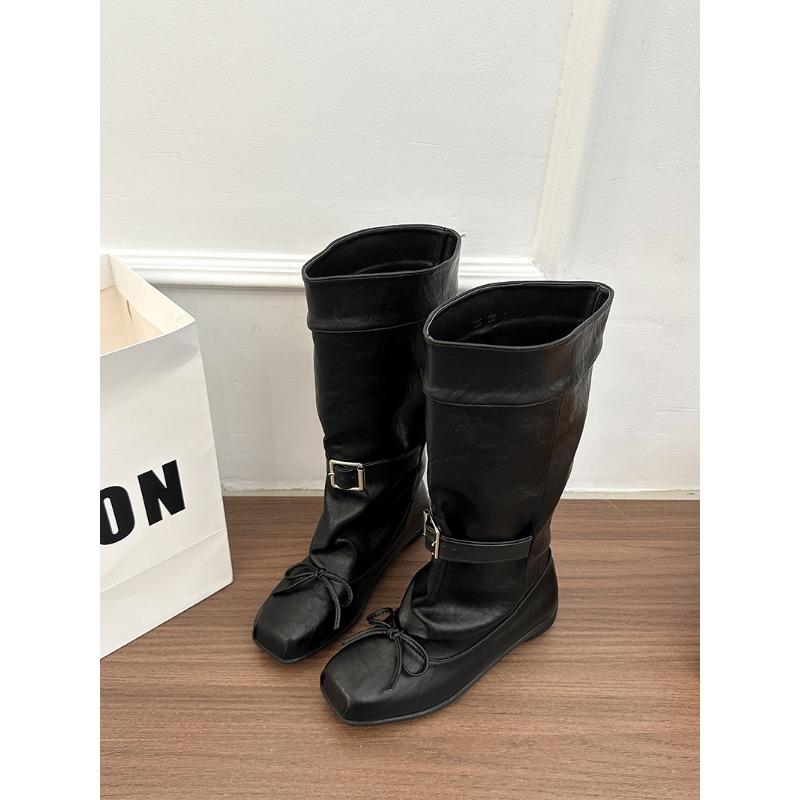 

Нишевые балетные полусапожки детские новые ретро бант квадратный носок вестерн полусапожки модные сапоги 40 чёрный