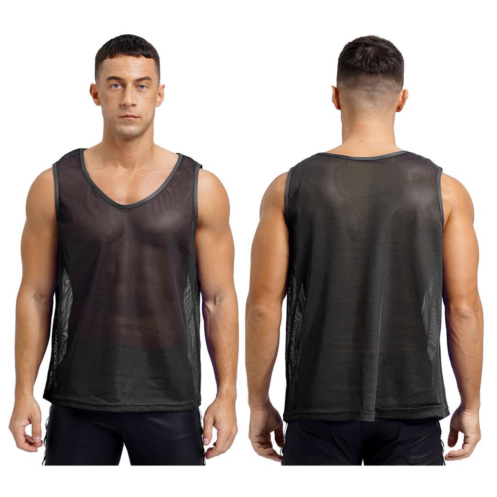 Men's Hollow Out Mesh Training Vest Team Sportswear Round Neck Sleeveless Muscle Tank Top Clubwear Beachwear