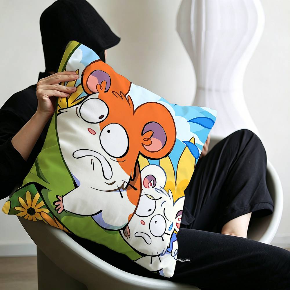 Cute Anime H-Hamtaro Cushion Cover Pillowcase Upholstery Sofa Throw Pillow Home Decor Pillowcas