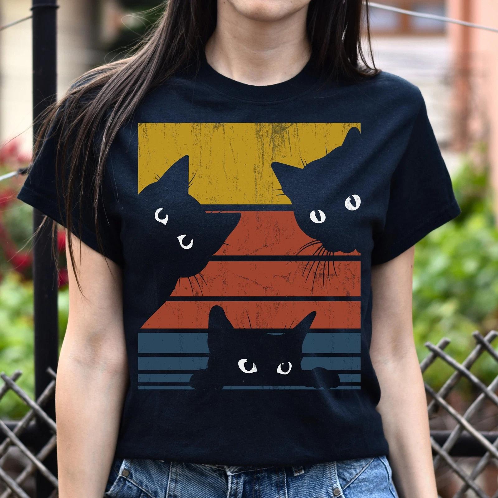 Three cats retro Unisex shirt cat owner tee Black Dark Heather M