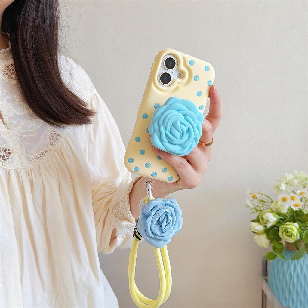 Polka Dot Rose Flower Stand Drop-Proof Case for iPhone 14/13/12, Apple 17/16/15 PROMAX