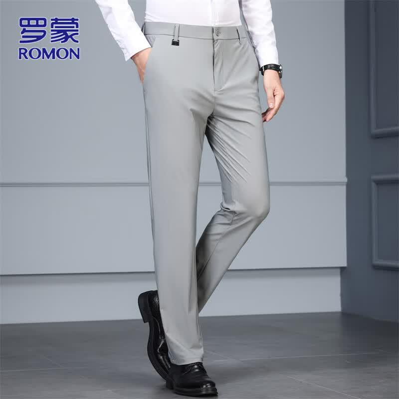 ROMON Men's Elastic Slim Fit Business Casual Trousers