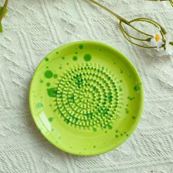 Ceramic Grater Bowl, Manual Ginger Garlic Mincer with Ink Splash Pattern, Pepper Grinding Plate for Wasabi Daikon, Dishwasher Safe Kitchen Essential