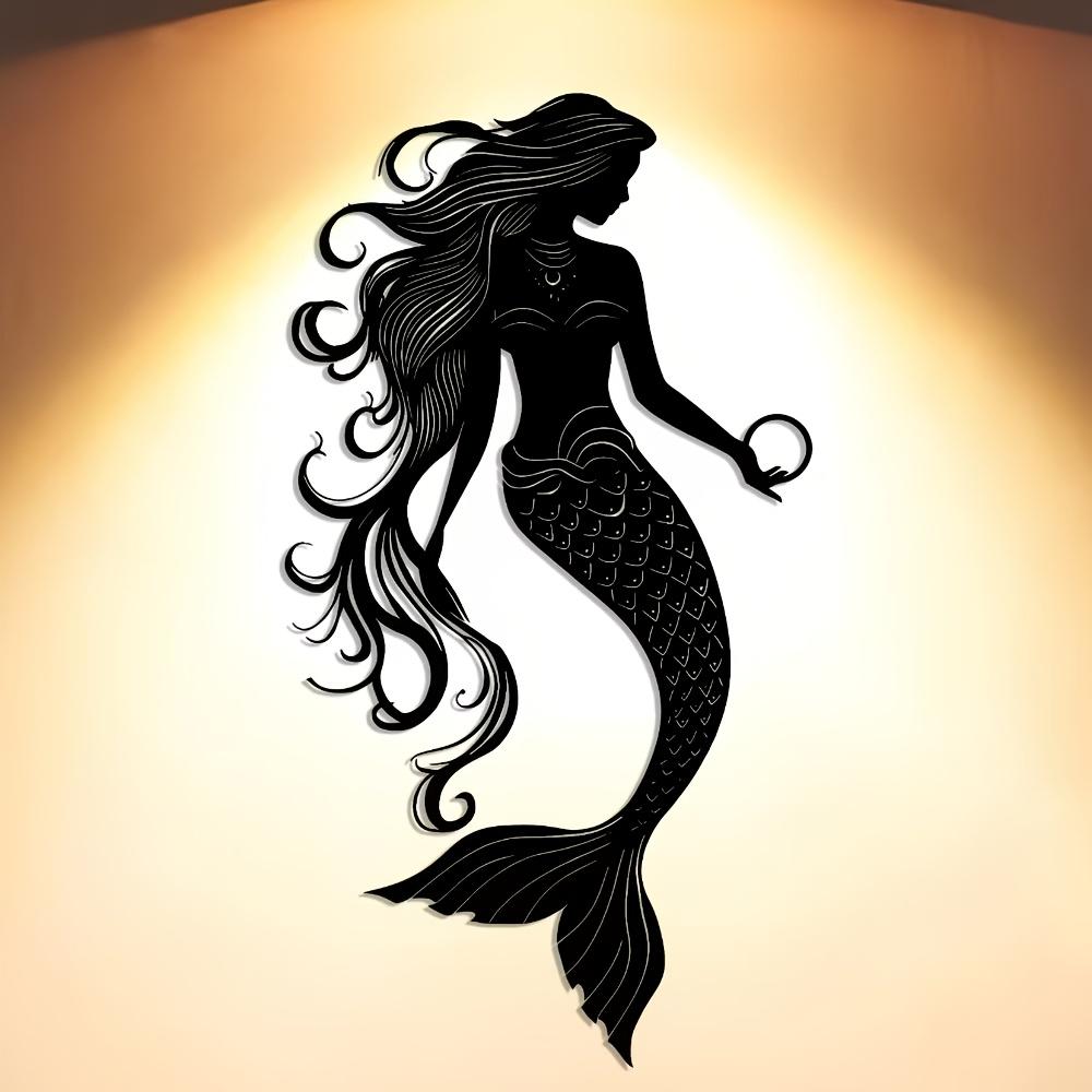 Mermaid Metal Wall Art Decor Abstract Fish Sign Rustic Farmhouse Hanging Ornament For Home Living Room Office Patio Outdoor Indoor Gift