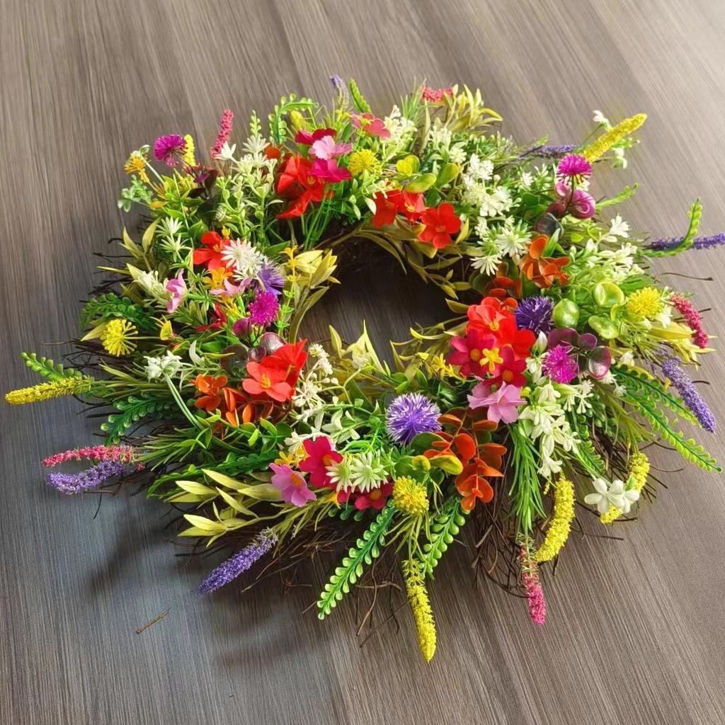 1Pc Front Door Simulation Spring and Summer Wildflower Wreath, for Courtyard, Front Door