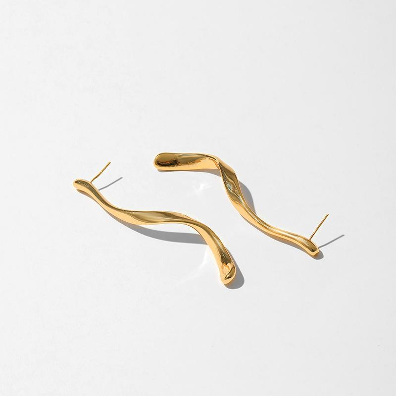 French Irregular Line Design Copper Plated 18k Gold Earrings For Women